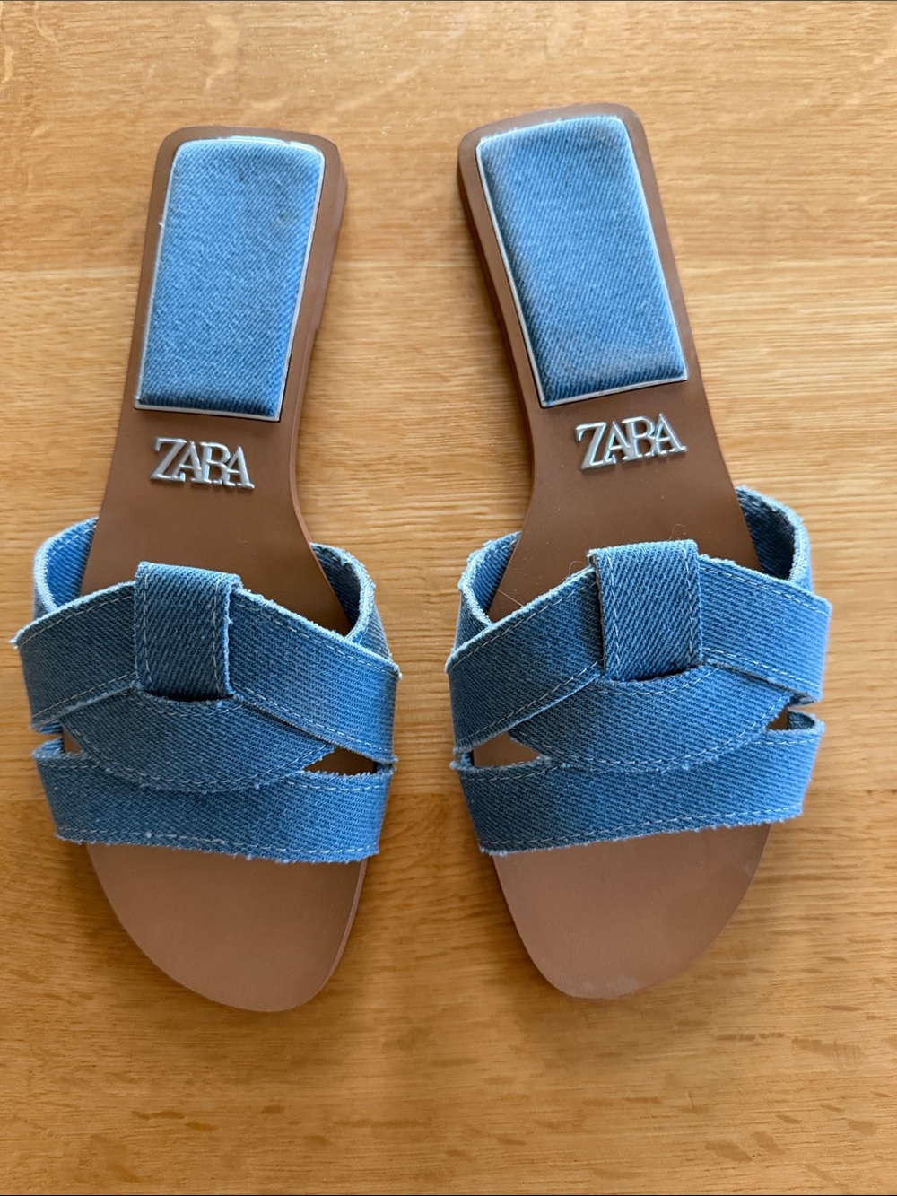 ZARA Light Blue Denim Slide Sandals - Women's Open-Toe Slip-On